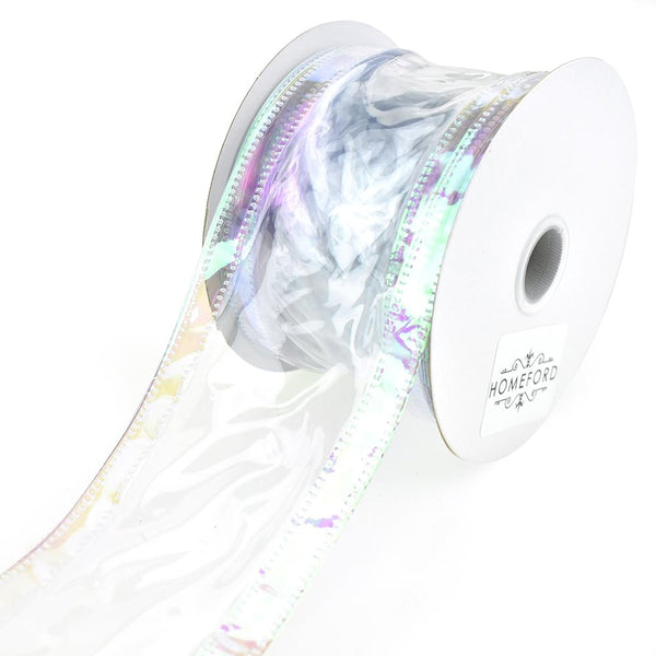 Jelly Plastic Iridescent Edge Neon Wired Ribbon, 2-1/2-Inch, 10-Yard, Clear