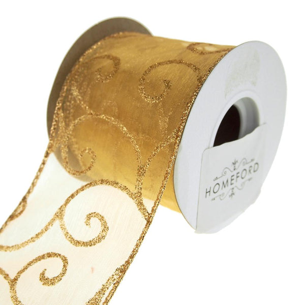 Homeford Rose Gold All Glitter Wired Ribbon, 2-1/2-Inch, 10-Yard