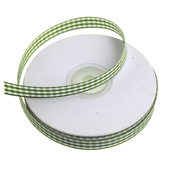 Gingham Christmas Ribbon, 3/8-Inch, 25 Yards, Moss Green
