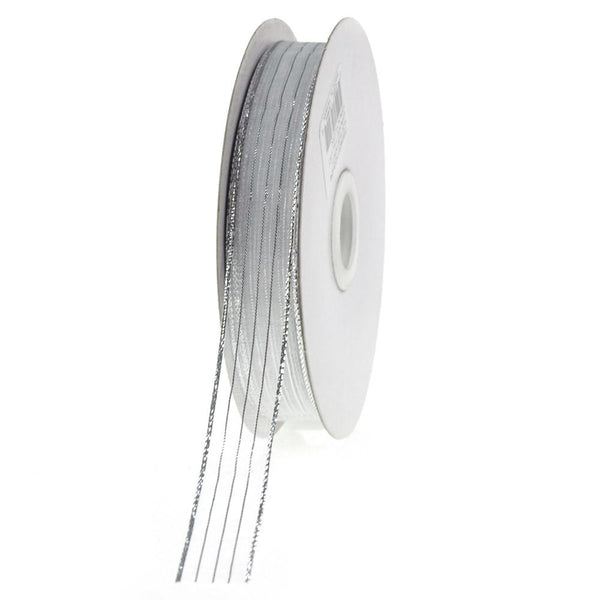Sheer Metallic Stripe Corsage Ribbon, 5/8-inch, 50-yard, Silver