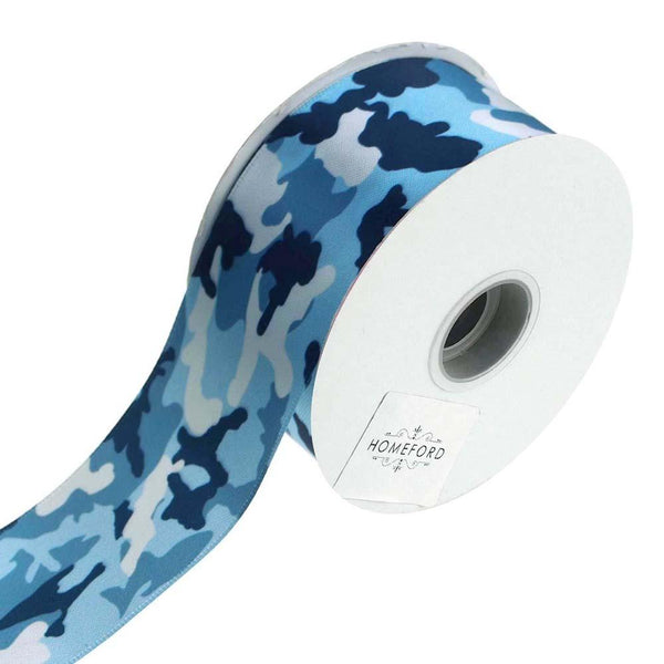 Camouflage Satin Ribbon, Blue, 1-1/2-Inch, 3-Yard