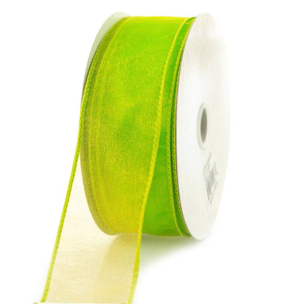 Sheer Chiffon Ribbon Wired Edge, 1-1/2-inch, 25-yard, Lime Green
