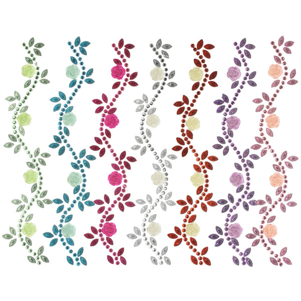 Floral Accented Rhinestone Swirl Stickers, 6-1/4-Inch, 3-Count