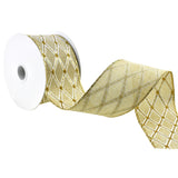 Glitter Diamond Faux Linen Wired Ribbon, 2-1/2-Inch, 10-Yard - Natural