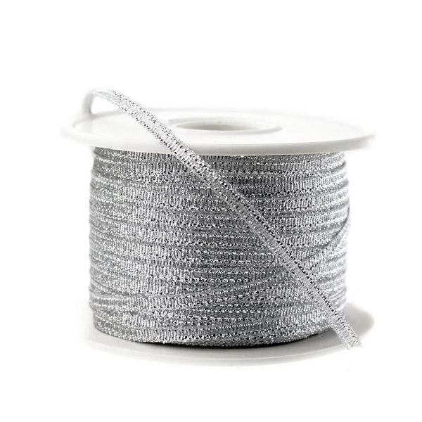 Metallic Taffeta Christmas Ribbon, 1/8-inch, 100-yard, Silver