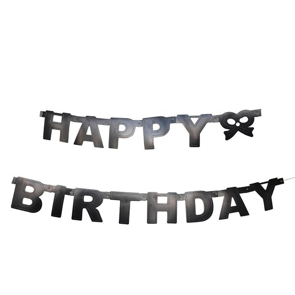 "Happy Birthday" Letter and Bow Banner, 4-1/4-Inch, 5-Feet, Black