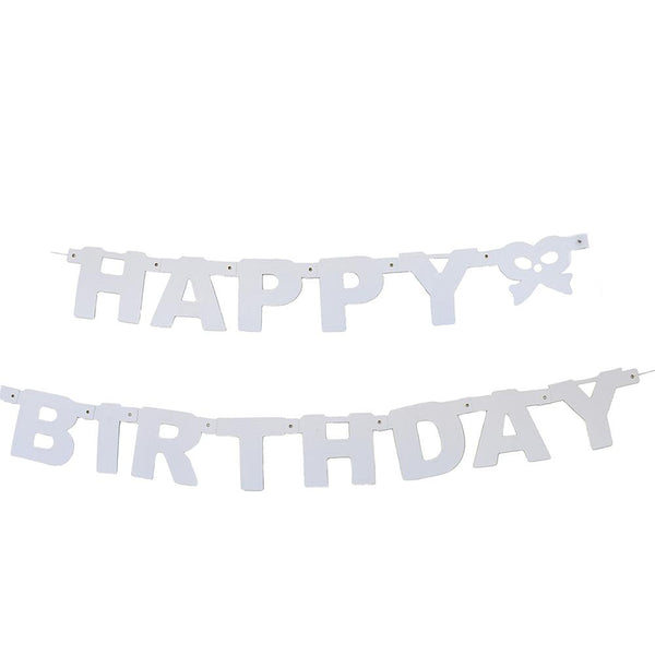 "Happy Birthday" Letter and Bow Banner, 4-1/4-Inch, 5-Feet, White