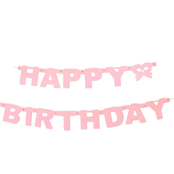 "Happy Birthday" Letter and Bow Banner, 4-1/4-Inch, 5-Feet, Pink