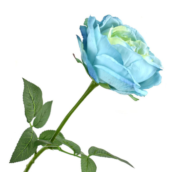 Tall Silk Cabbage Rose Stem, Blue, 27-Inch