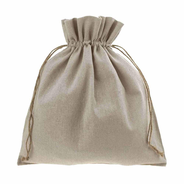 Natural Linen Favor Bags with Jute Drawstring, 10-Inch x 12-Inch, 12-Piece