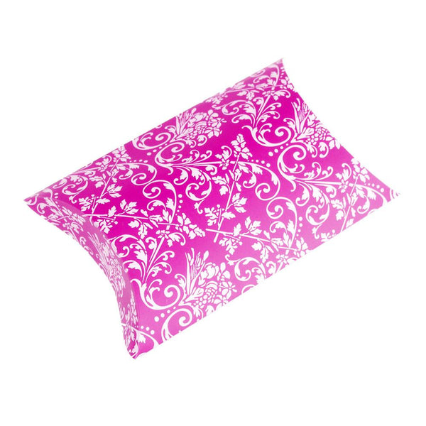 Damask Pillow Boxes Favors, 3-Inch, 12-Piece, Hot Pink