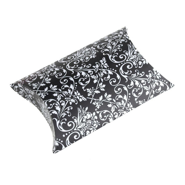 Damask Pillow Boxes Favors, 3-Inch, 12-Piece, Black/White