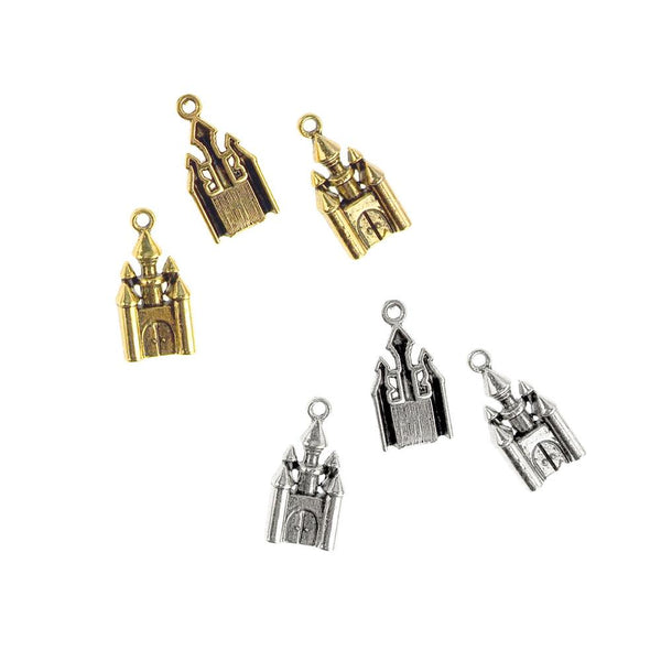 Antique Style Metal Castle Charms, 1-Inch, 18-Count
