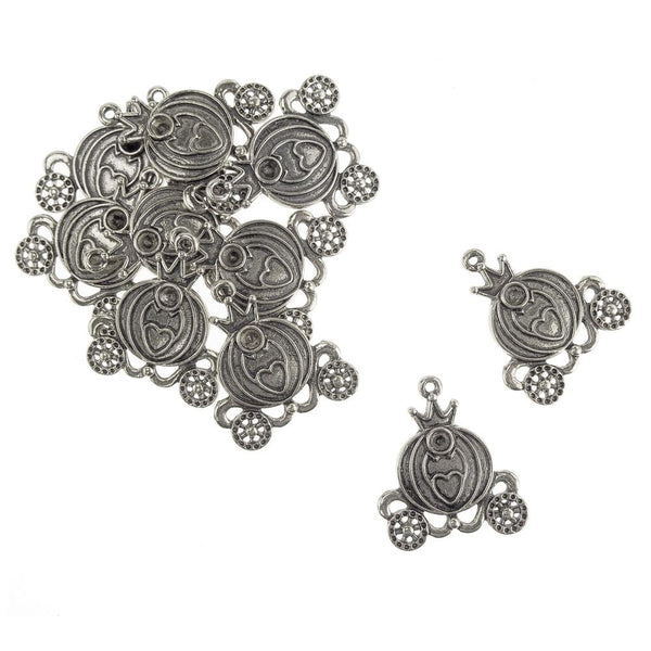Antique Style Metal Princess Carriage Charms, Silver, 1-1/2-Inch, 10-Piece