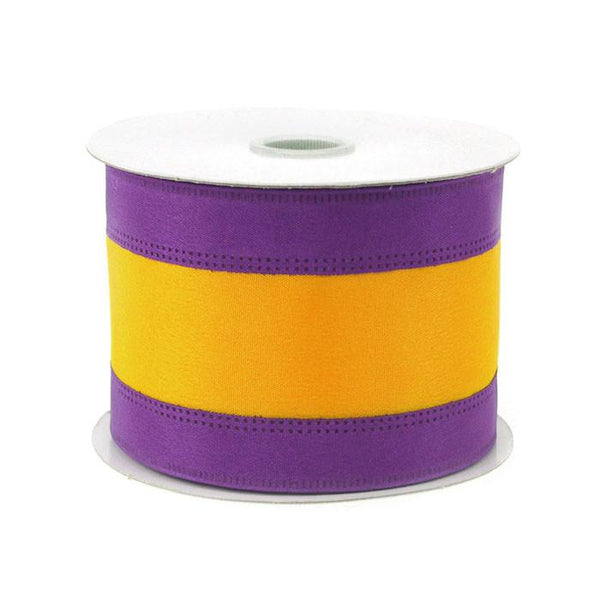 Stripe Sport Theme Ribbon Wired Edge, 2-1/2-inch, 10-yard, Purple/Gold