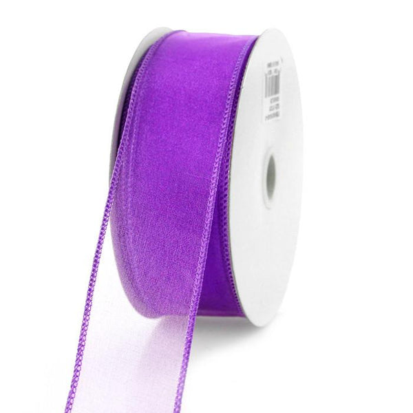 Sheer Chiffon Ribbon Wired Edge, 1-1/2-inch, 25-yard, Purple