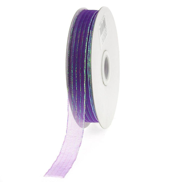 Sheer Metallic Stripe Corsage Ribbon, 5/8-inch, 50-yard, Purple
