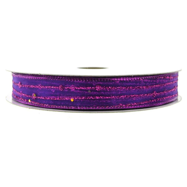Sheer Glitter Stripe Corsage Ribbon, 5/8-Inch, 50-Yard, Purple