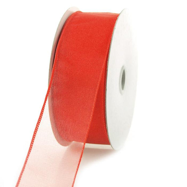 Sheer Chiffon Ribbon Wired Edge, 1-1/2-inch, 25-yard, Red