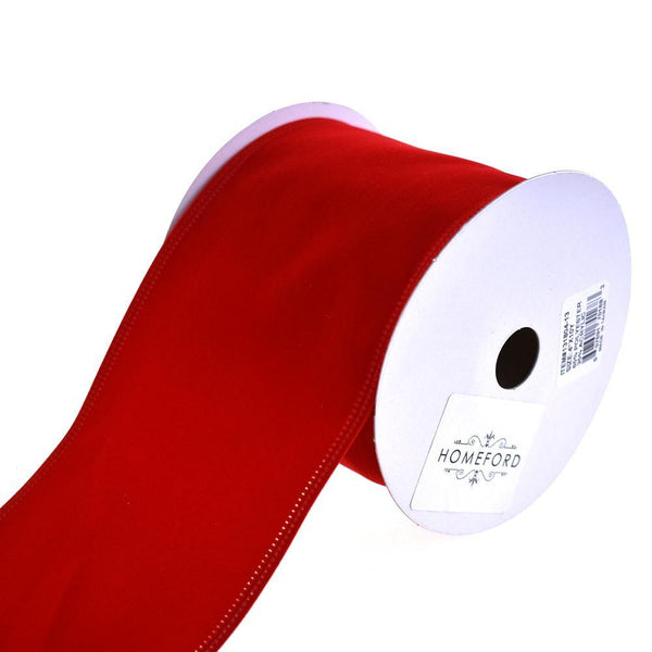 Christmas Velvet Wired Edge Ribbon, 4-Inch, 10-Yard, Bright Red
