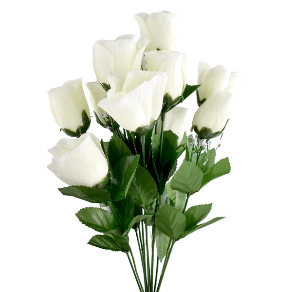 Artificial Flower Rose Bud Bush, Cream, 19-Inch