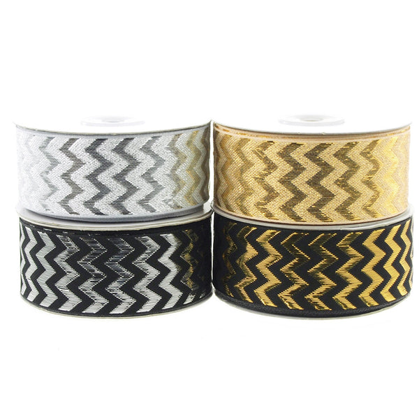 Chevron Ribbon Metallic Shine, 1-1/2-inch, 25-yard