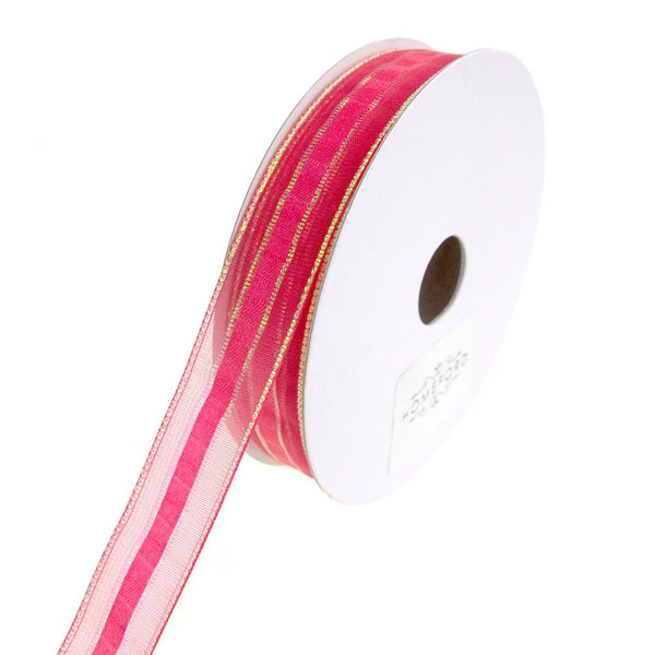 Sheer Metallic Iridescent Edge Natalia Ribbon, Cyclamen, 5/8-Inch, 25-Yards