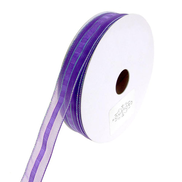 Sheer Metallic Iridescent Edge Natalia Ribbon, Purple, 5/8-Inch, 25-Yards