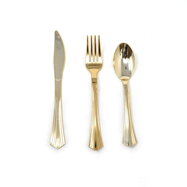 Premium Plastic Assorted Cutlery, 24-Piece, Gold