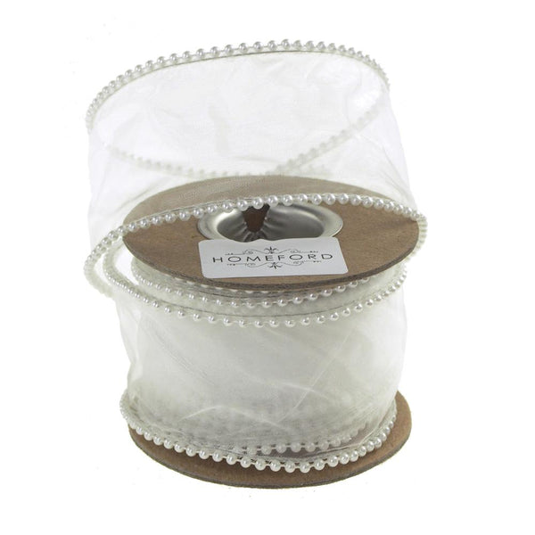 White Pearls Edge Wired Sheer Luxury Ribbon, 2-Inch, 5-Yard