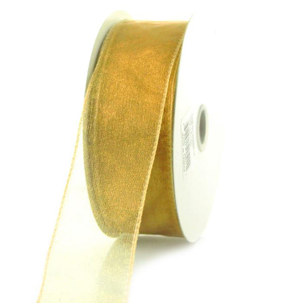 Sheer Chiffon Ribbon Wired Edge, 1-1/2-inch, 25-yard, Gold