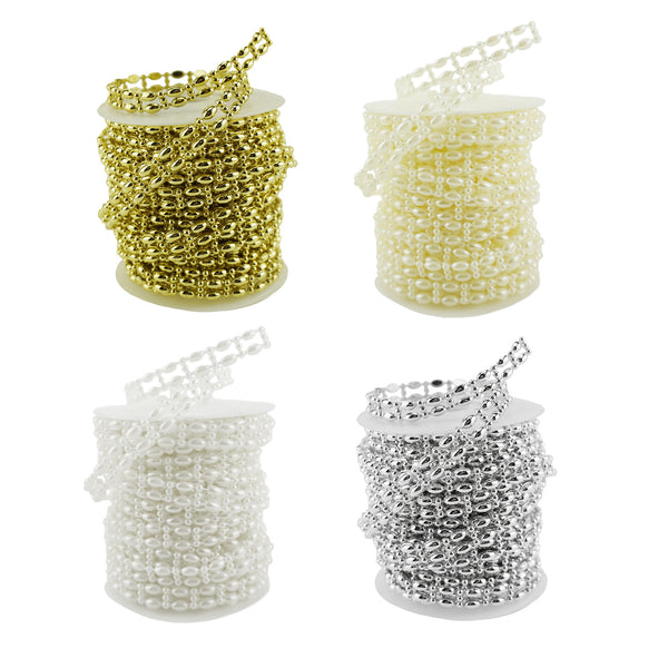 Double Lined Oval Flat Pearl Trim Ribbon, 6mm, 12-Yard