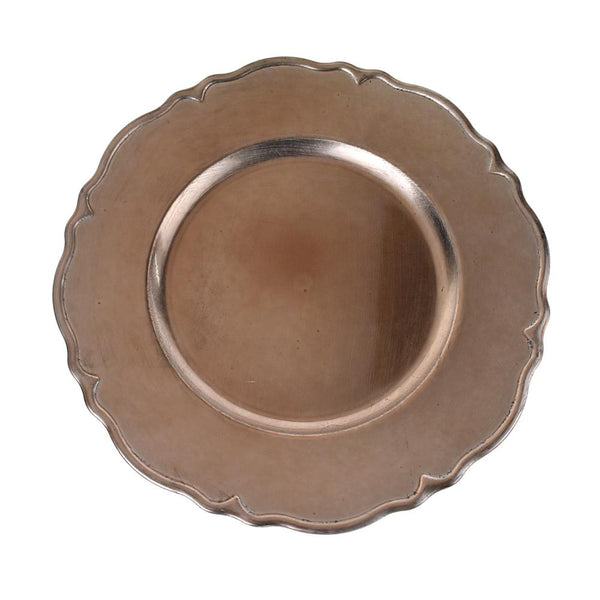 Plastic Round Charger Plate Wavy Edge, 13-Inch, Rose Gold, 1-Count