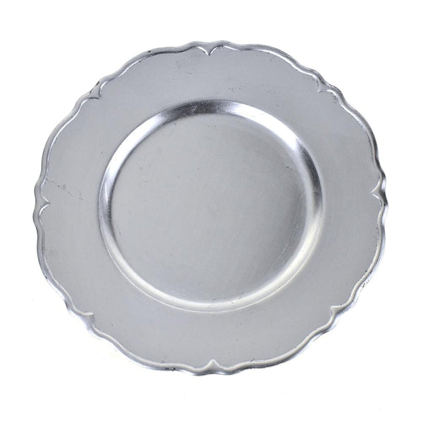 Plastic Round Charger Plate Wavy Edge, 13-Inch, Silver, 1-Count