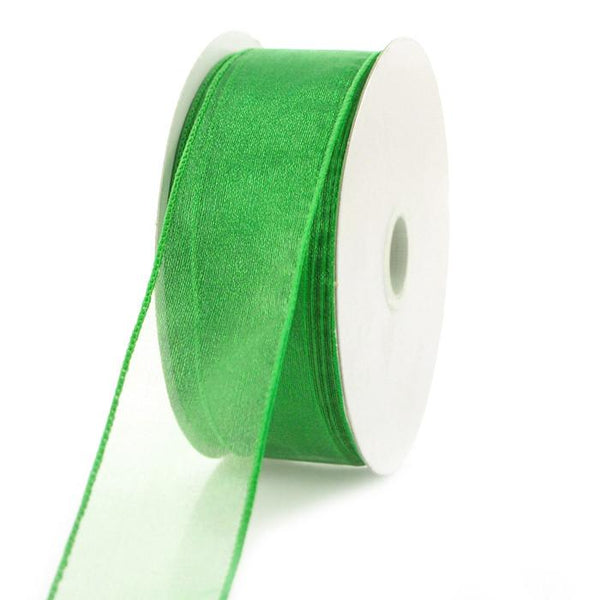 Sheer Chiffon Ribbon Wired Edge, 1-1/2-inch, 25-yard, Emerald Green