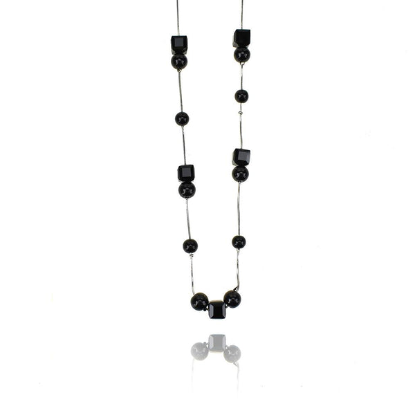 Long Square Beaded Necklace, Black, 34-Inch