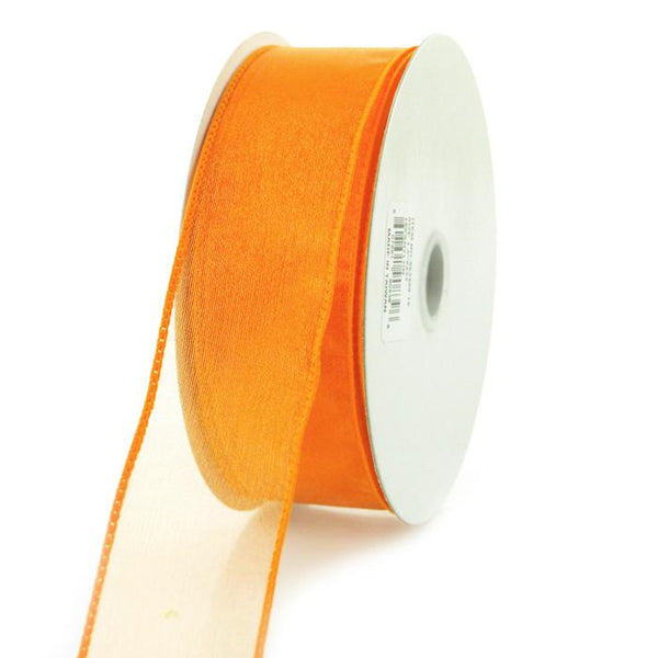 Sheer Chiffon Ribbon Wired Edge, 1-1/2-inch, 25-yard, Orange