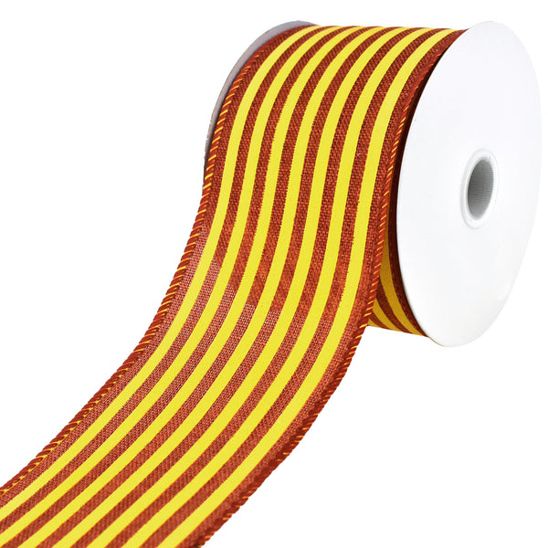 Autumn Cabana Stripes Faux Linen Wired Ribbon, 2-1/2-Inch, 10-Yard - Dark Orange/Yellow