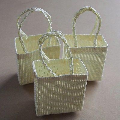 Tote Bag Woven Straw Favor Pouches, 3-inch, 12-Piece, Ivory
