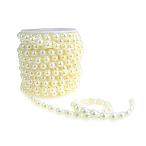Plastic Flat Back Craft Pearl String, Ivory, 8mm, 12-Yards