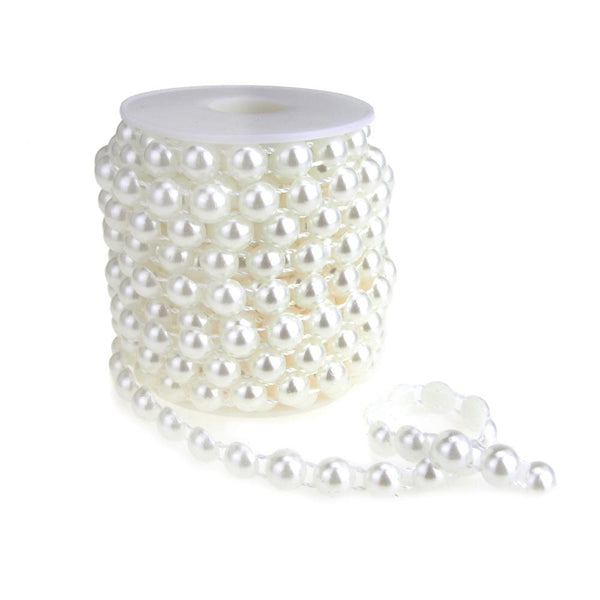 Plastic Flat Back Craft Pearl String, White, 10mm, 9-Yards