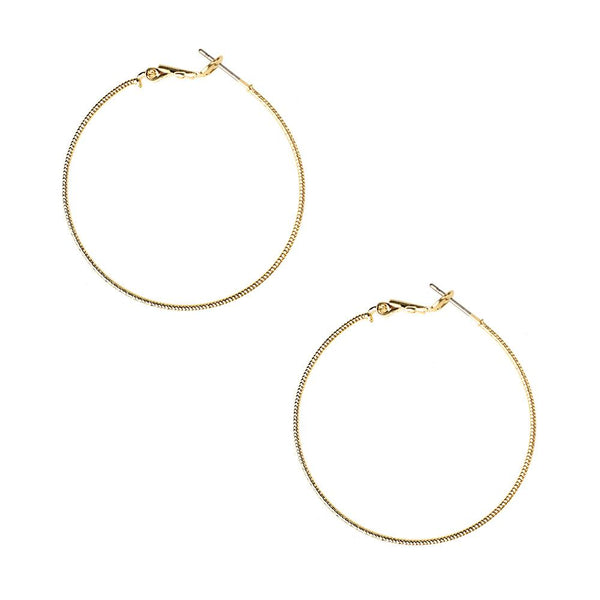 Textured Surgical Steel Gold Plated Hoop Earrings, Gold, 1-5/8-Inch