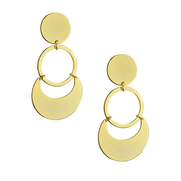 Round Hanging Disk Drop Earrings, Gold, 2-1/2-Inch
