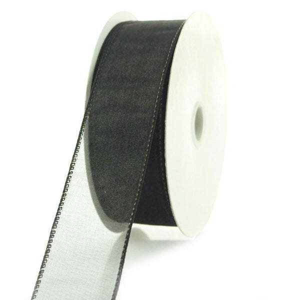 Sheer Chiffon Ribbon Wired Edge, 1-1/2-inch, 25-yard, Black