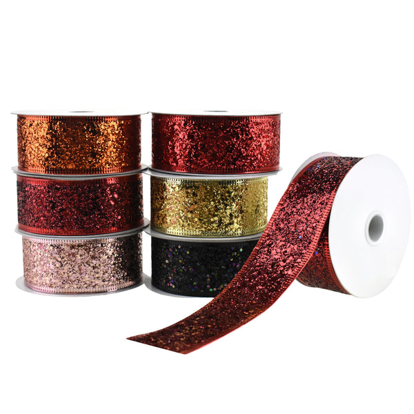 Disco Glitter Metallic Edge Wired Ribbon, 1-1/2-Inch, 10-Yard