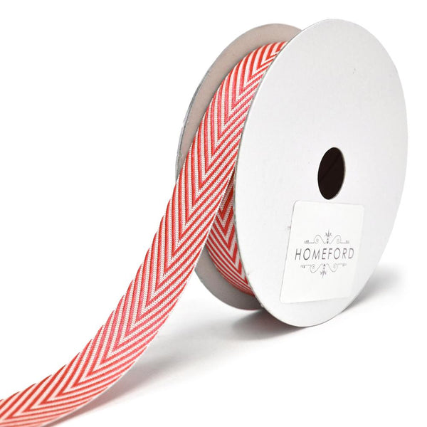 Woven Polyester Herringbone Ribbon, 5/8-Inch, 6-Yard, Red