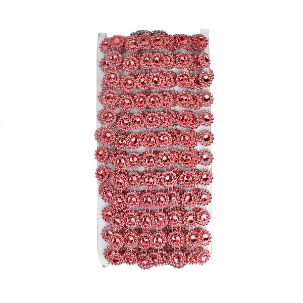 Flower Rhinestone Trim Strand, 15mm, 10-Yard, Coral