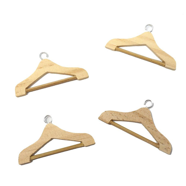 Miniature Wood Coat Hanger Figurines, Natural, 1-Inch, 4-Piece