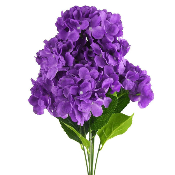 Artificial Silk Hydrangea Bouquet Flowers, 22-Inch, Purple