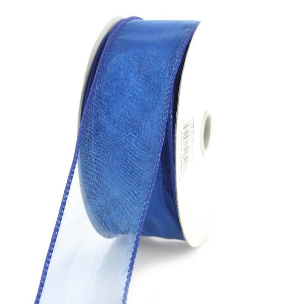 Sheer Chiffon Ribbon Wired Edge, 1-1/2-inch, 25-yard, Royal Blue